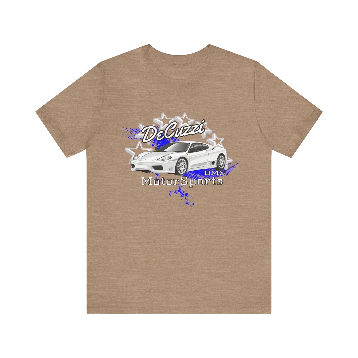 DeCuzzi MotorSports Graphic Tee - Unisex Short Sleeve Shirt - White Car