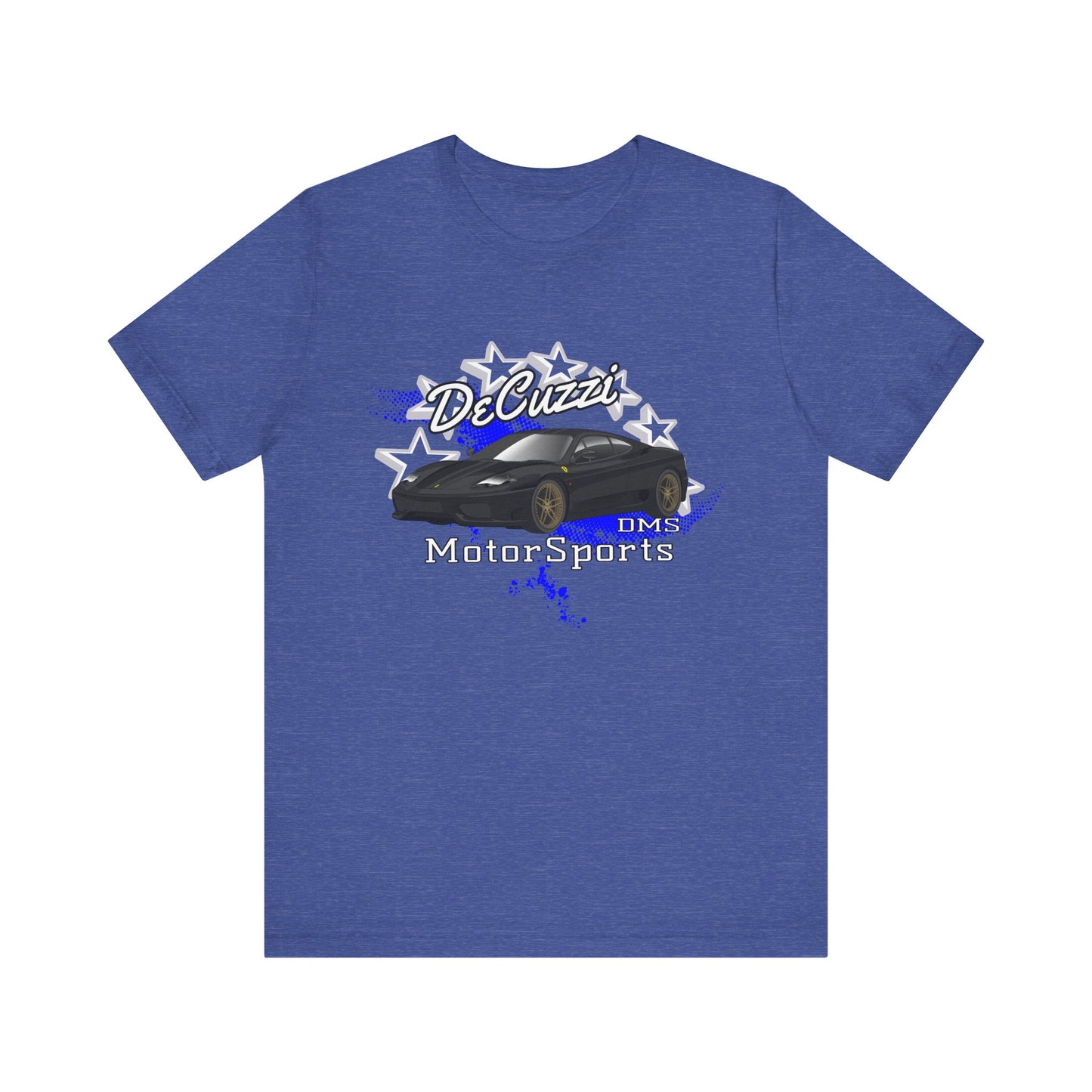 DeCuzzi MotorSports Graphic Tee - Unisex Short Sleeve Shirt - Black Car Bronze Wheels