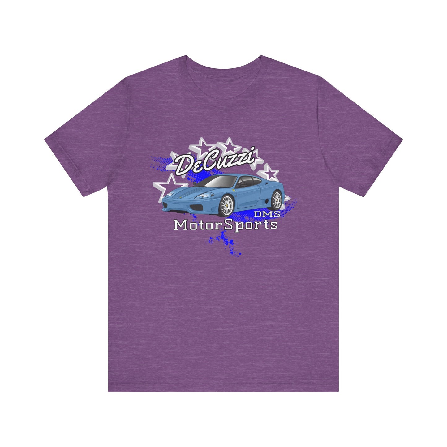 DeCuzzi MotorSports Graphic Tee - Unisex Short Sleeve Shirt - Blue Car