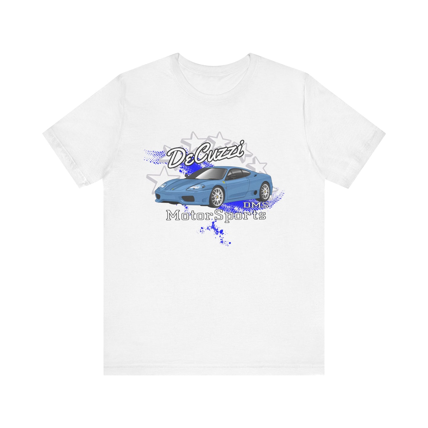 DeCuzzi MotorSports Graphic Tee - Unisex Short Sleeve Shirt - Blue Car