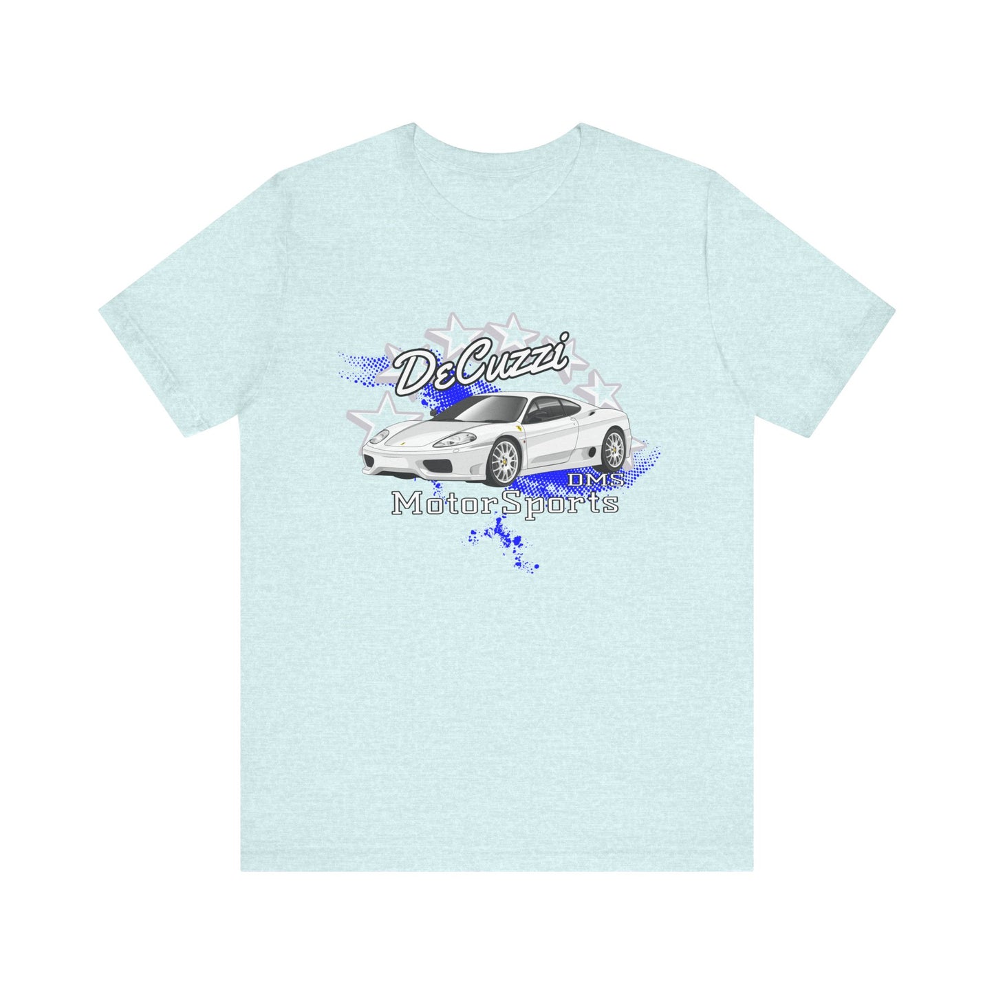 DeCuzzi MotorSports Graphic Tee - Unisex Short Sleeve Shirt - White Car