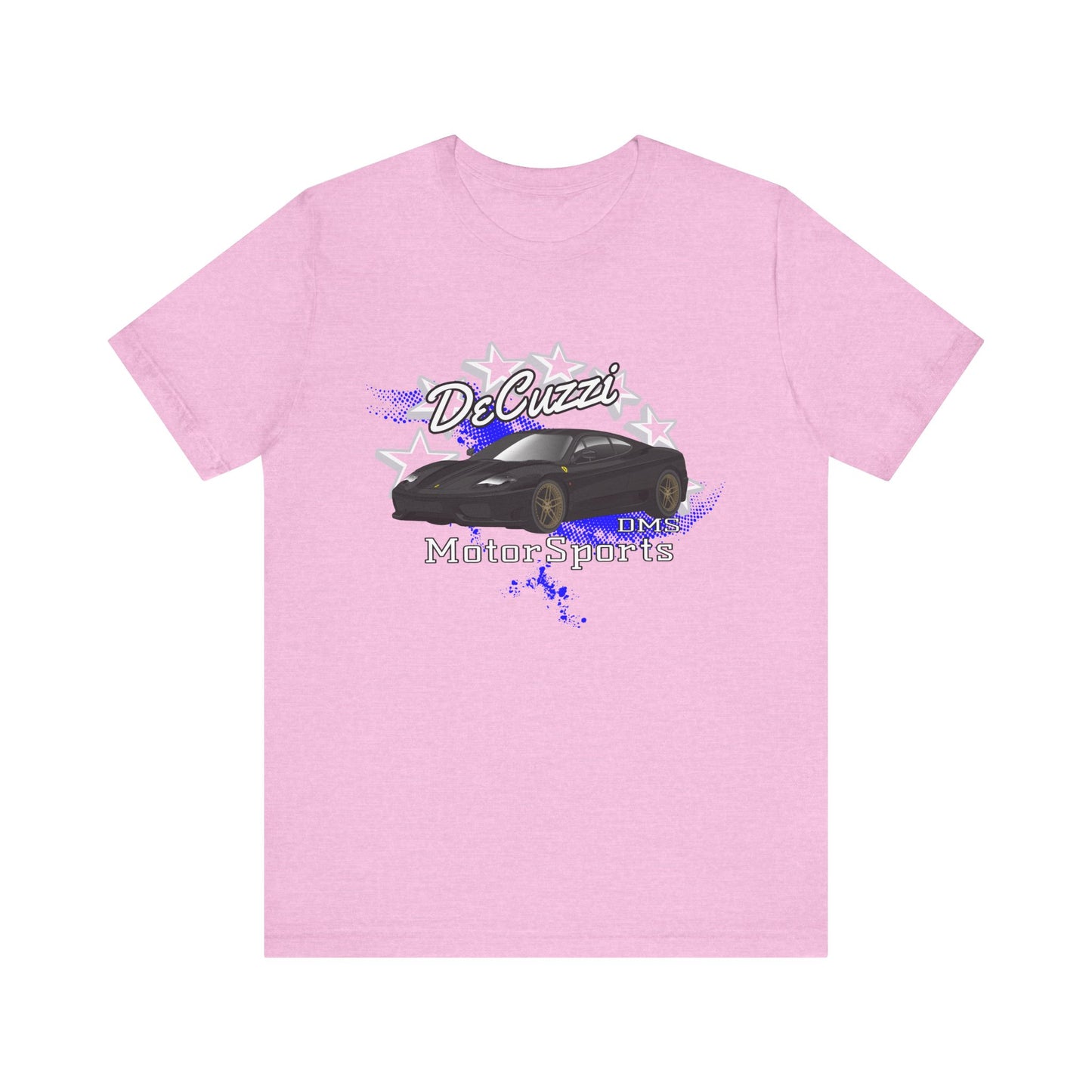 DeCuzzi MotorSports Graphic Tee - Unisex Short Sleeve Shirt - Black Car Bronze Wheels