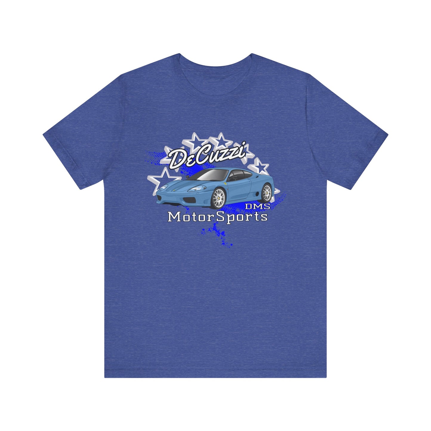 DeCuzzi MotorSports Graphic Tee - Unisex Short Sleeve Shirt - Blue Car