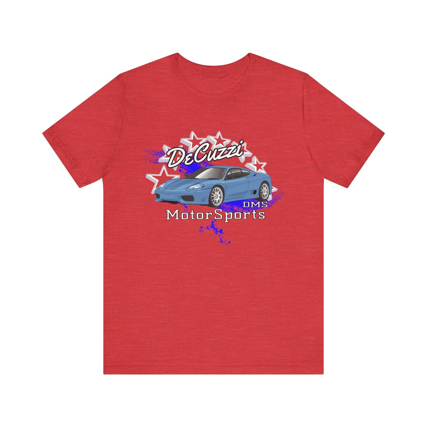 DeCuzzi MotorSports Graphic Tee - Unisex Short Sleeve Shirt - Blue Car