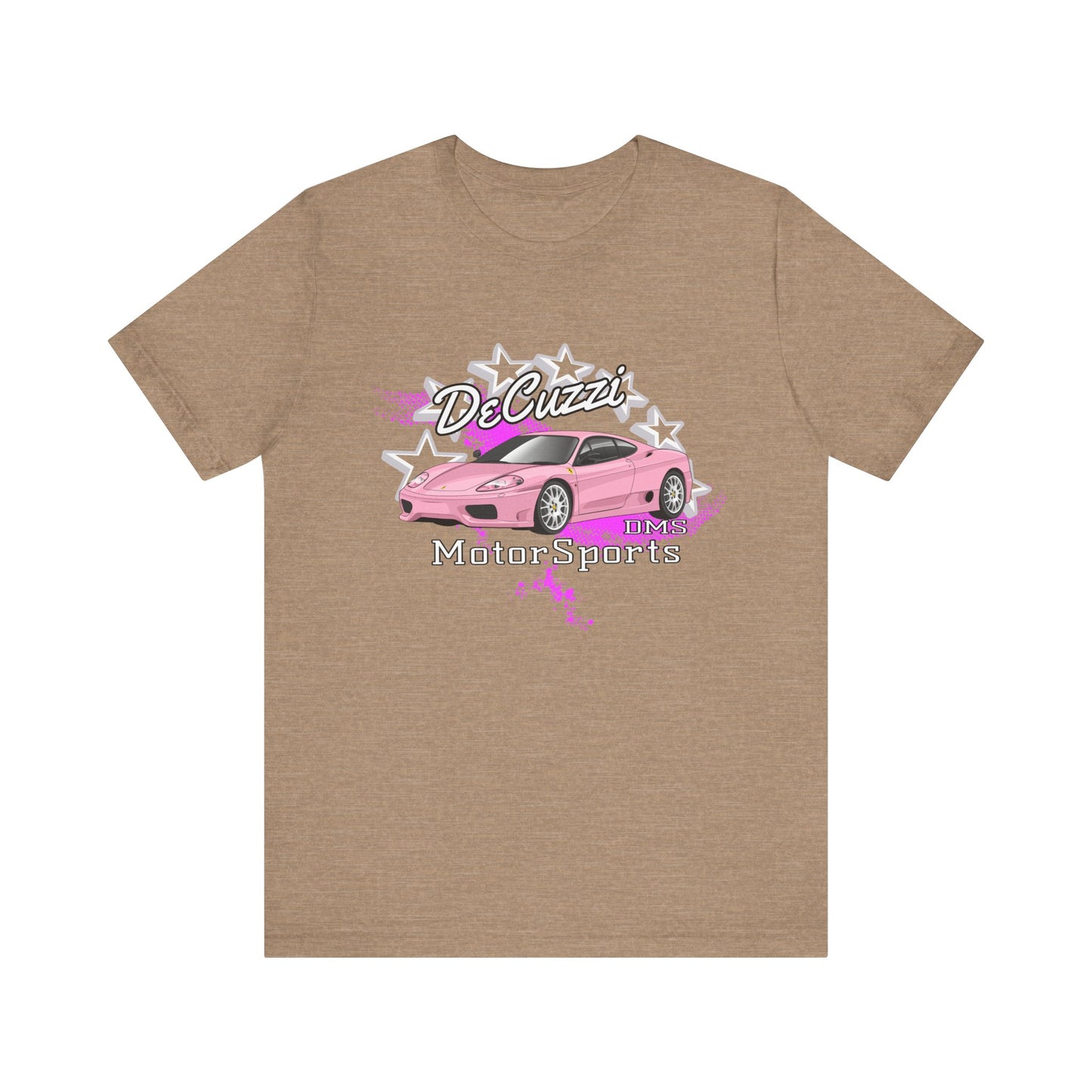 DeCuzzi MotorSports Graphic Tee - Unisex Short Sleeve Shirt - Pink Car
