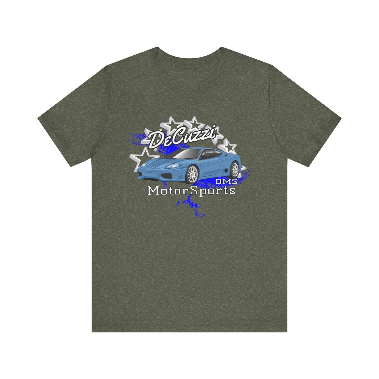 DeCuzzi MotorSports Graphic Tee - Unisex Short Sleeve Shirt - Blue Car