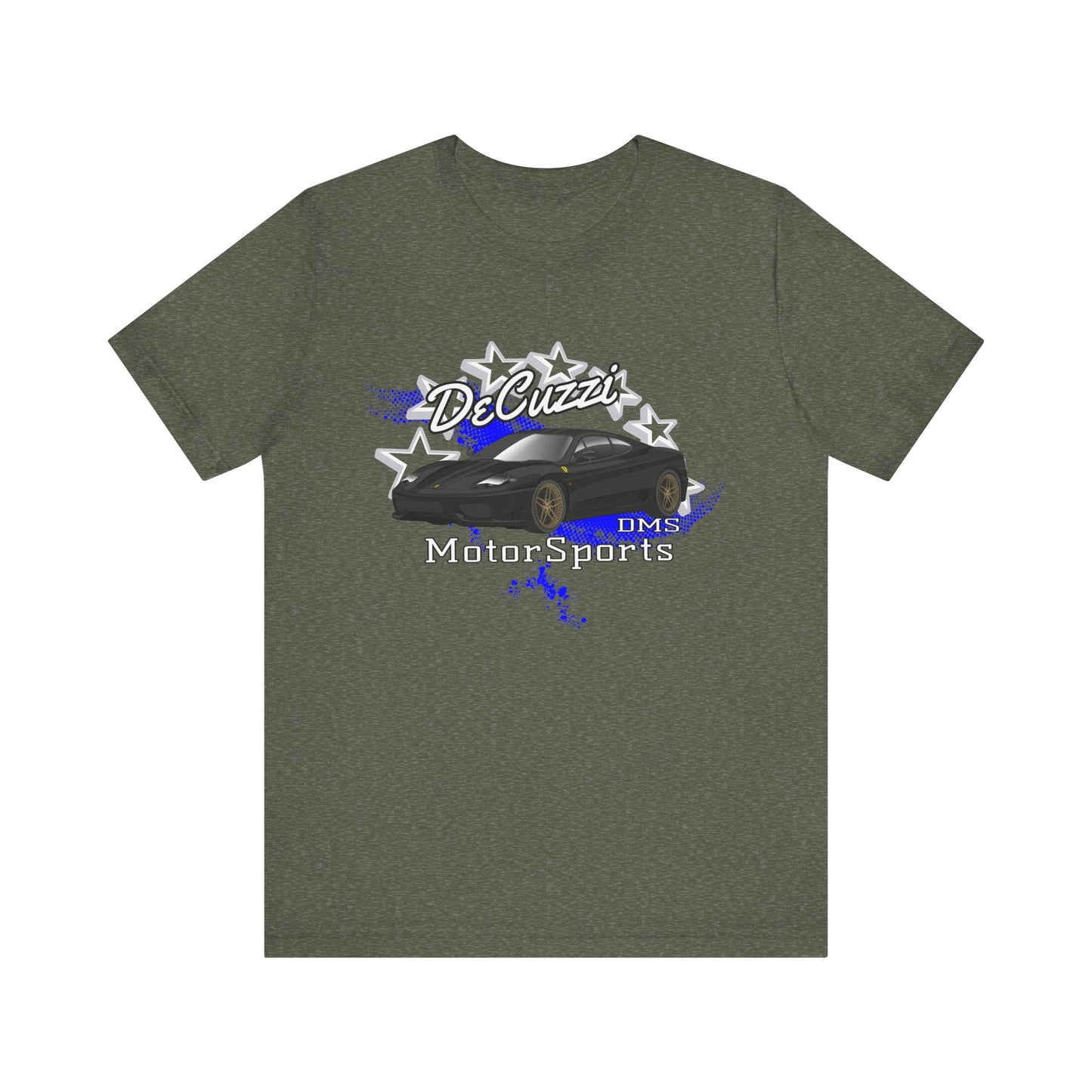 DeCuzzi MotorSports Graphic Tee - Unisex Short Sleeve Shirt - Black Car Bronze Wheels