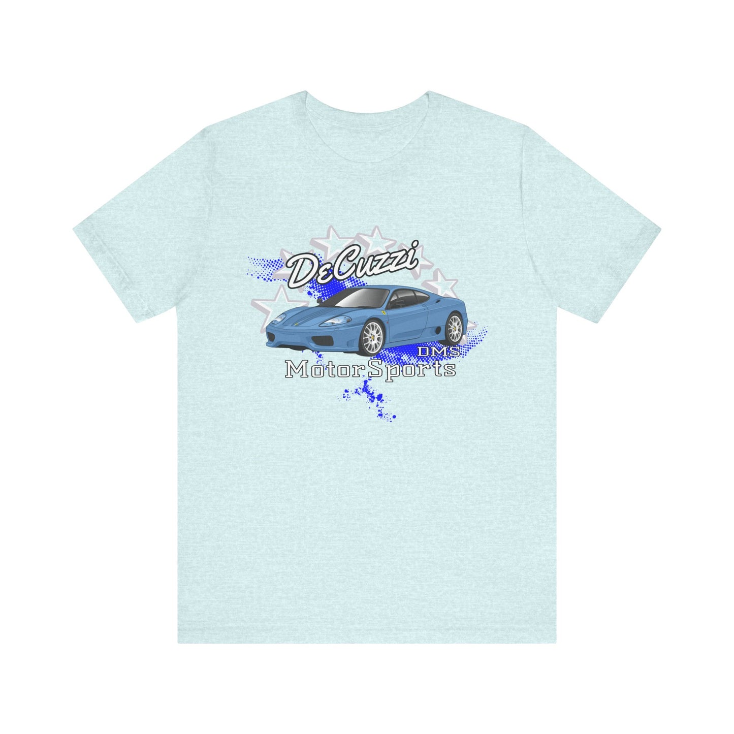 DeCuzzi MotorSports Graphic Tee - Unisex Short Sleeve Shirt - Blue Car