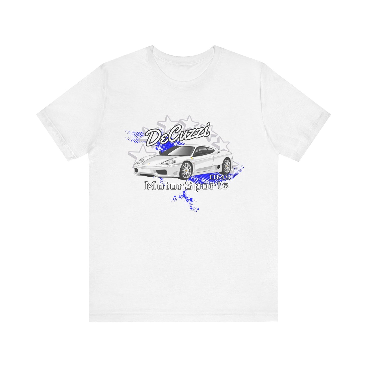 DeCuzzi MotorSports Graphic Tee - Unisex Short Sleeve Shirt - White Car