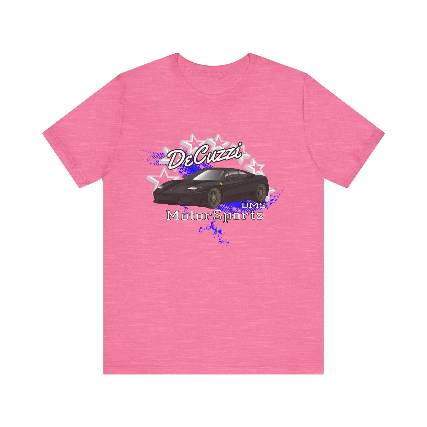 DeCuzzi MotorSports Graphic Tee - Unisex Short Sleeve Shirt - Black Car Bronze Wheels
