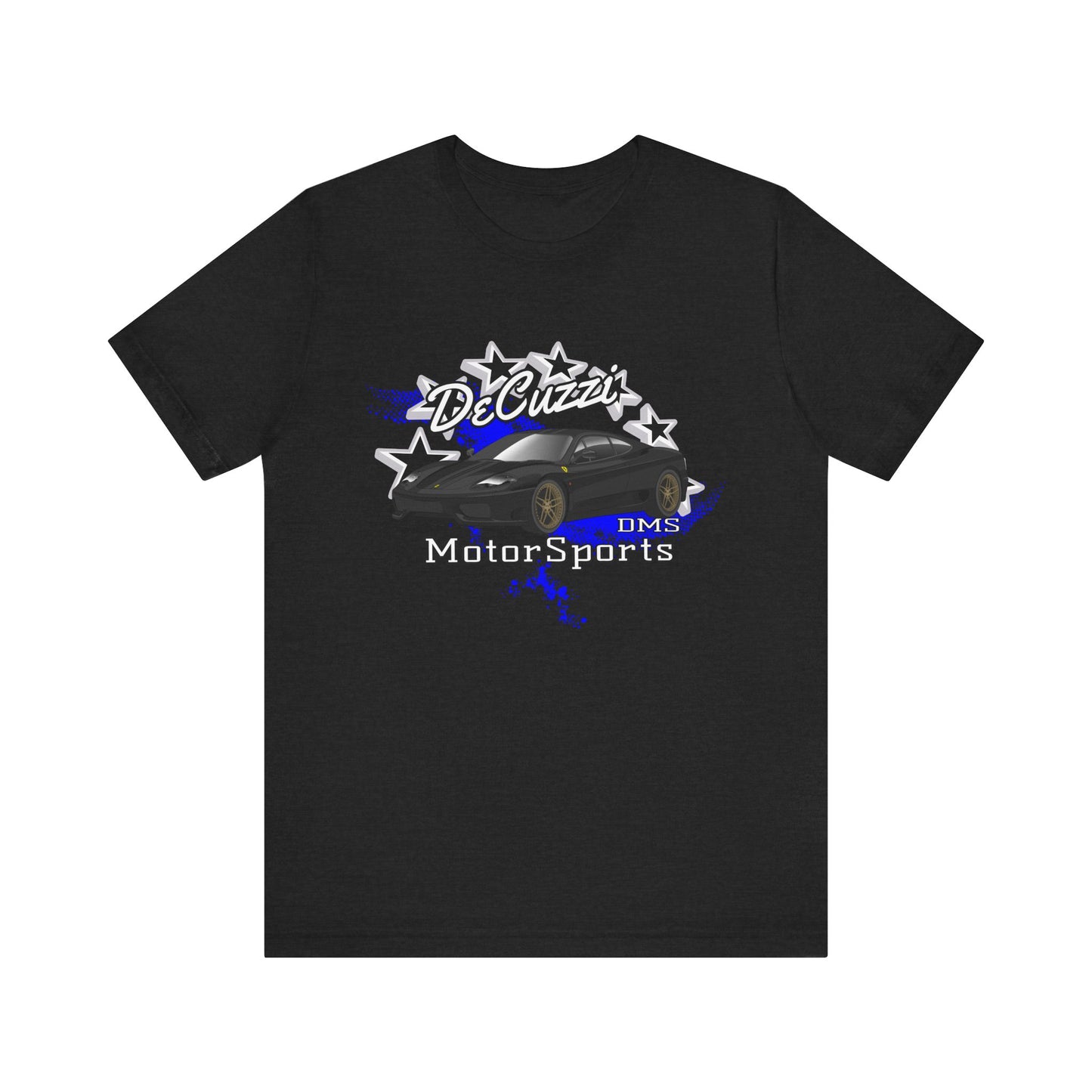 DeCuzzi MotorSports Graphic Tee - Unisex Short Sleeve Shirt - Black Car Bronze Wheels