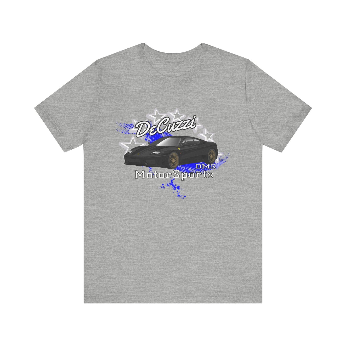 DeCuzzi MotorSports Graphic Tee - Unisex Short Sleeve Shirt - Black Car Bronze Wheels