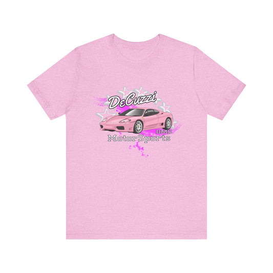 DeCuzzi MotorSports Graphic Tee - Unisex Short Sleeve Shirt - Pink Car