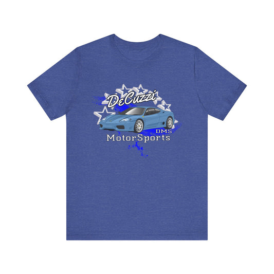 DeCuzzi MotorSports Graphic Tee - Unisex Short Sleeve Shirt - Blue Car
