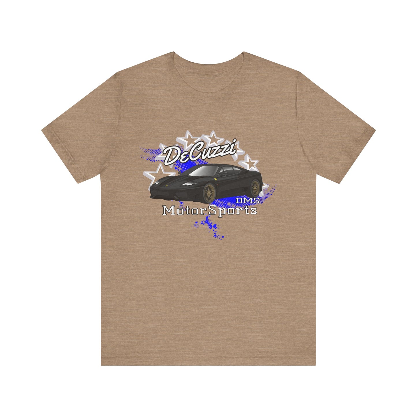 DeCuzzi MotorSports Graphic Tee - Unisex Short Sleeve Shirt - Black Car Bronze Wheels